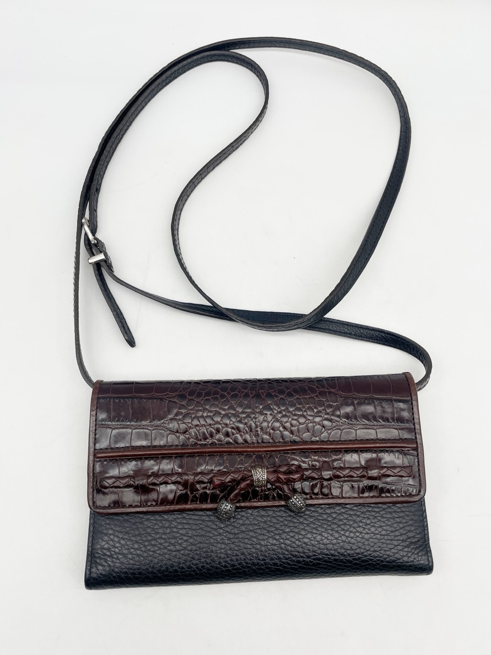 Brighton Leather and Croc Crossbody Wallet Clutch